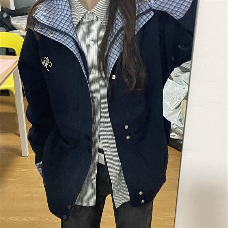 美式复古格纹拼接假两件棒球服外套春季高级感宽松工装夹克J9252,男装夹克,星座1116A（原606A-3）