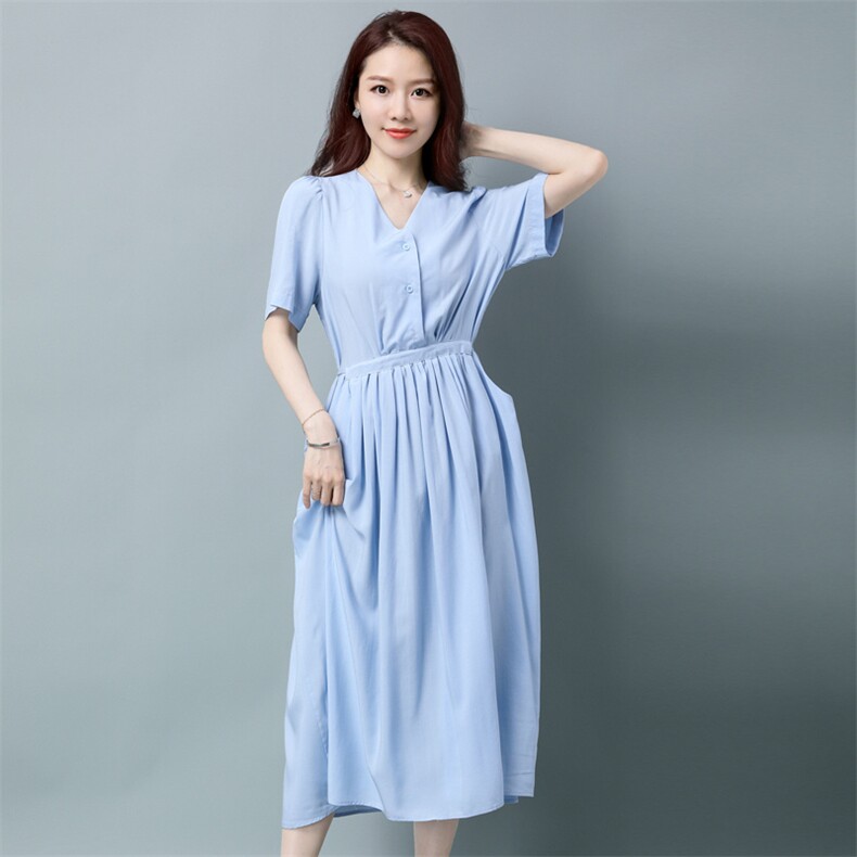 板酷2026夏装新款时尚短袖连衣裙大摆捏褶系带B635，女装连衣裙，板酷