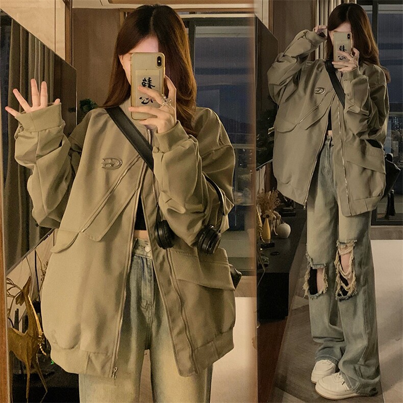 美式街头拉链棒球服外套女2025春秋设计感夹克oversizeC791-P90,男装夹克,星座911-2(原星座613-2）