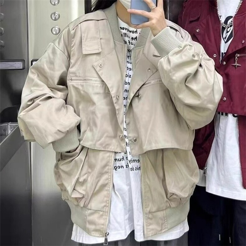 美式复古小众飞行夹克外套男潮ins休闲高街嘻哈棒球服宽松上衣,男装夹克,星座218-1（原230）