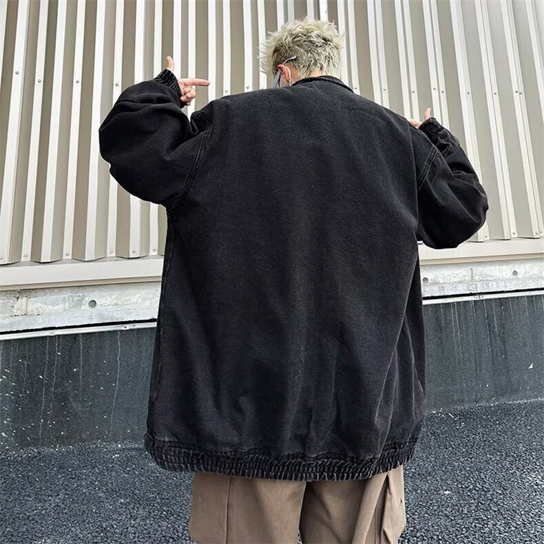 立领水洗牛仔外套男款美式痞帅小众宽松夹克港风潮牌ins百搭上衣,男装工装外套,星座410-6（原星座1304-1）