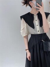 拼色衬衫，女装衬衫，驿谷