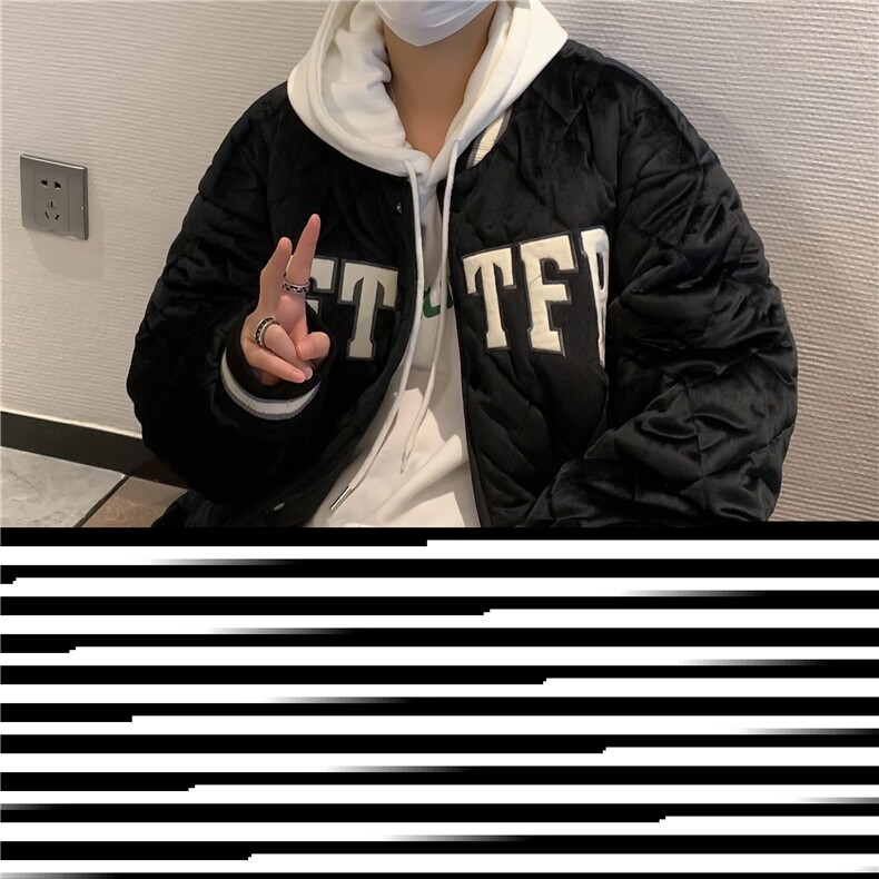 棒球服棉衣男秋冬季新款潮牌字母棉服港风ins菱形格情侣外套M8002,男装棉衣,星座506