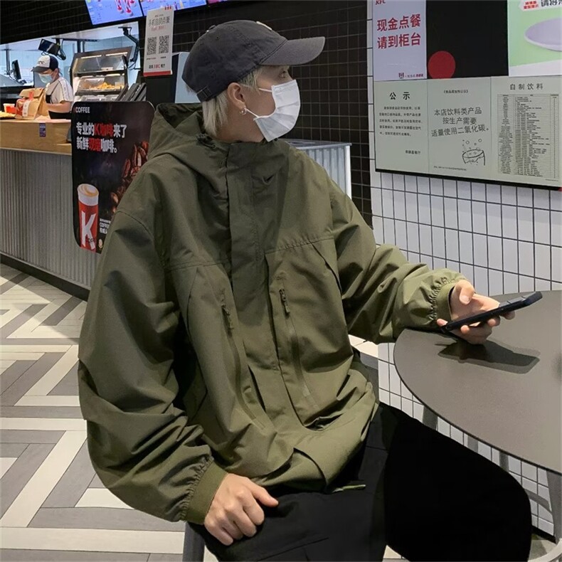 冲锋衣外套男春秋山系户外连帽宽松美式机能风工装夹克JK248-P65,男装夹克,星座1008