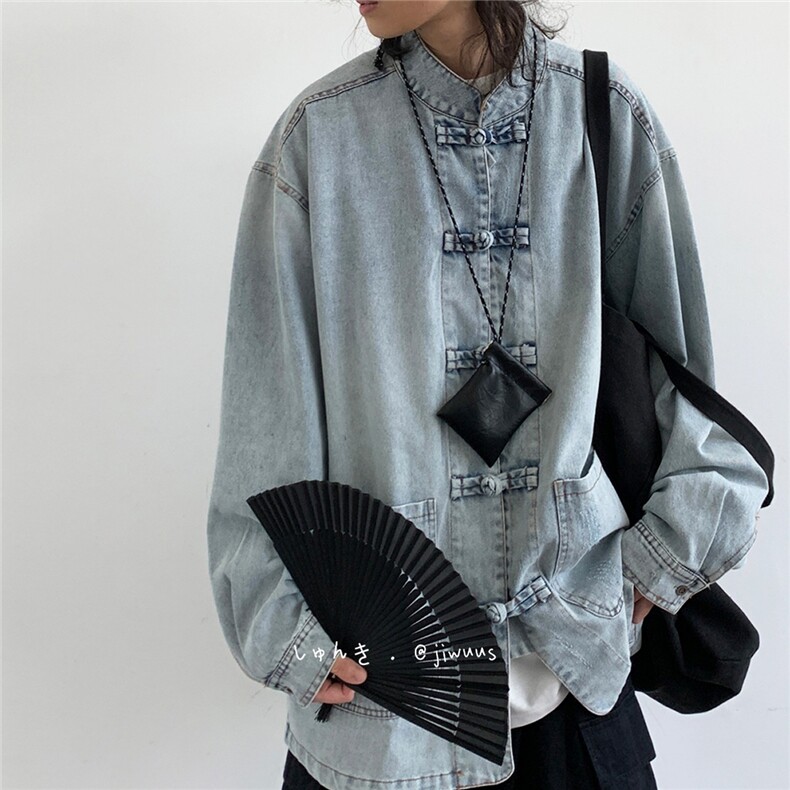 风复古盘扣设计牛仔上衣秋季宽松男女休闲衬衫外套-NT863,男装工装外套,星座1002-2