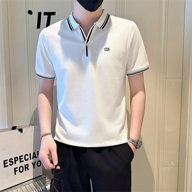 店主风社会小伙男士V领刺绣款POLO衫男休闲T恤301A-1/PL108/P55,男装T恤,星座301A-1