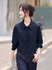 2025早秋新款韩系休闲复古别致好看小个子短款百搭衬衫薄外套女，女装衬衫，丽影随形
