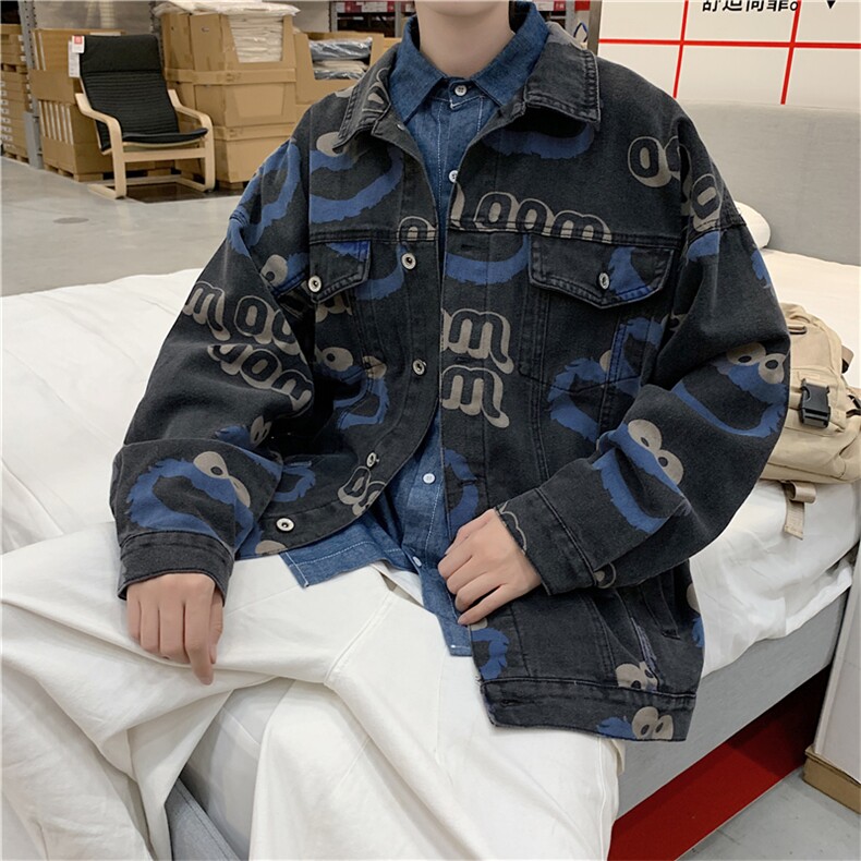 春秋牛仔夹克男潮牌卡通印花外套休闲百搭工装ins上衣WT8856-P65,男装夹克,星座1008-2
