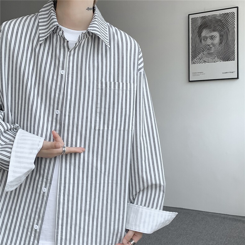 现货CS7185-P46特控78大码竖条纹拼接撞色个性衬衫,男装衬衫,电商D232