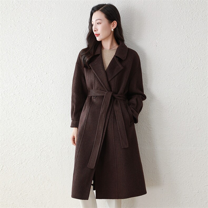 秋冬新款韩版高端时尚双排扣翻领双面羊毛大衣女修身显瘦气质外套,女装双面呢大衣,阿舍尔精品
