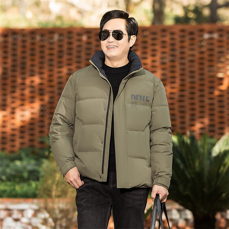 冬装短款羽绒服男装时尚休闲男士保暖加厚宽松立领中年爸爸面包装，男装羽绒服，钱塘6003（原4033）