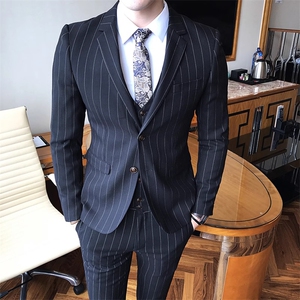 条纹西装套装三件套男士礼服商务修身 W6388-P285图片