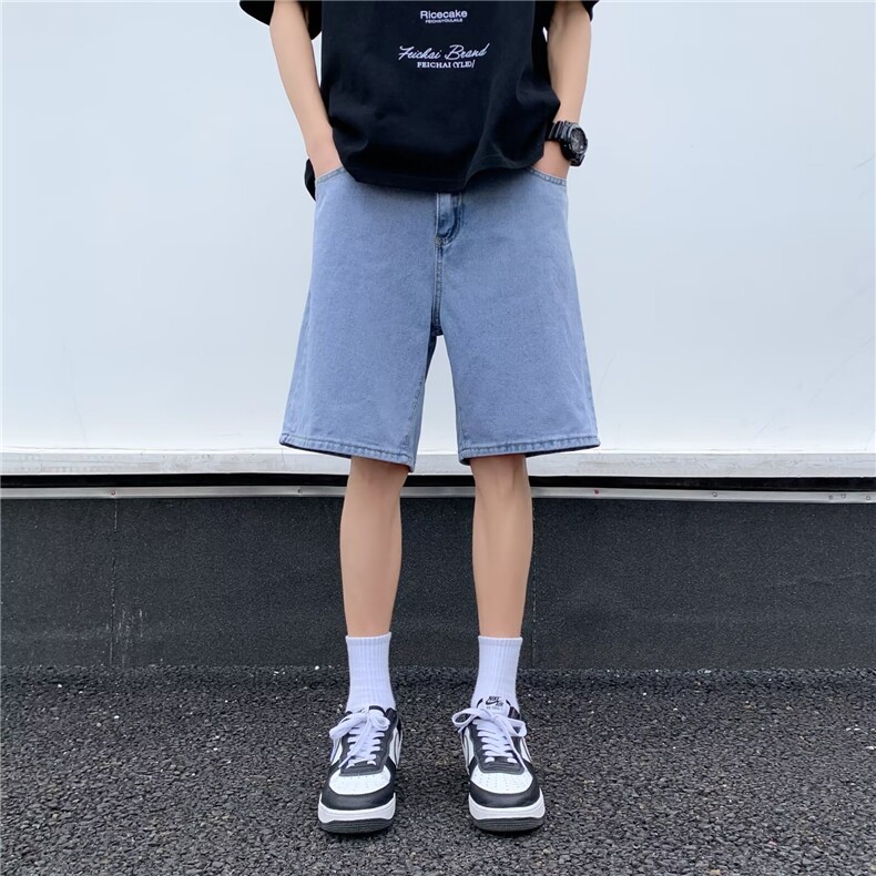 夏季潮流经典百搭牛仔短裤男宽松直筒五分裤中裤水洗黑灰色运动裤,男装牛仔裤,星座601-2