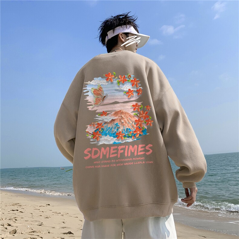 ！直播品质重磅宽松大码港风水彩花圆领卫衣WY113-特p28，男装卫衣，星座508（原C305）