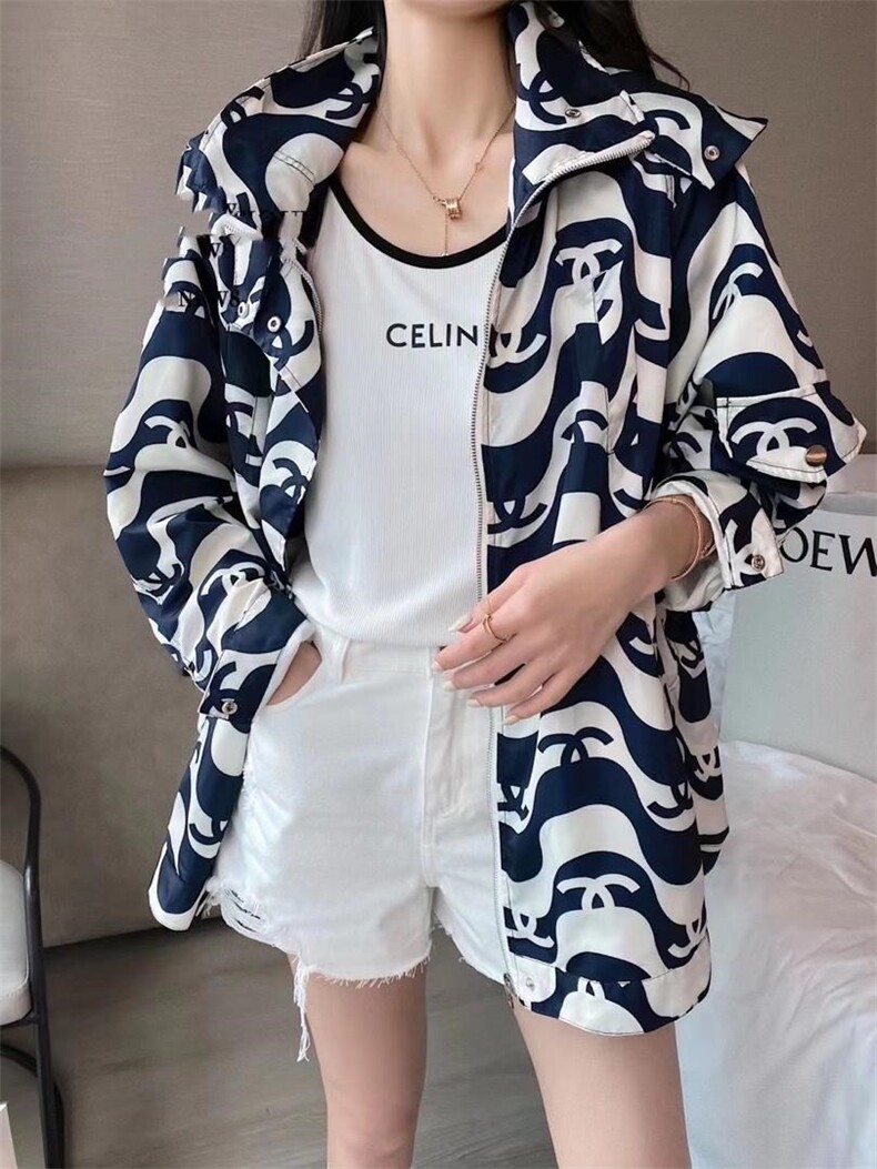 春夏新款欧洲站百搭中长款连帽宽松外套印花女潮时尚,女装,L·H·X