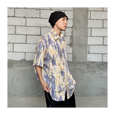 美式休闲宽松短袖衬衫小众潮牌抽象夏季撞色情侣衬衣，男装衬衫，星座218-1（原230）