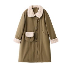 现货！现货！加绒加厚中长款棉服女2025冬季新款洋气减龄羊羔毛，女装棉衣/棉服，以桐