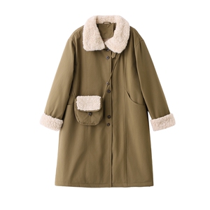 现货！现货！加绒加厚中长款棉服女2025冬季新款洋气减龄羊羔毛图片