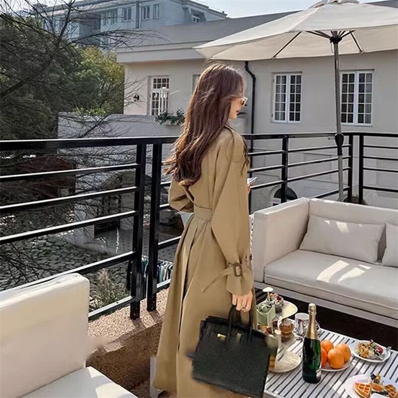 黑色风衣外套女2023新款秋季季英伦风中长款过膝韩系显瘦气质大衣,女装风衣,美吧服饰
