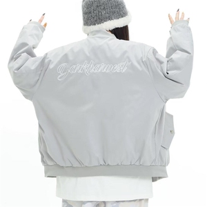 美式复古刺绣贴标外套趣味宽松飞行服男女情侣春秋新款夹克宽松型图片