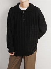 日系复古polo领毛衣男秋冬季纯色针织衫2024年设计感Z2338-P55，男装Polo衫，星座1109-3