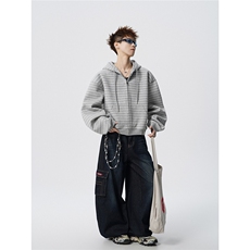 可二开条纹M-5XL大码34%棉66%涤纶连帽开衫卫衣男WY78194P88控138，男装卫衣，星座226-1
