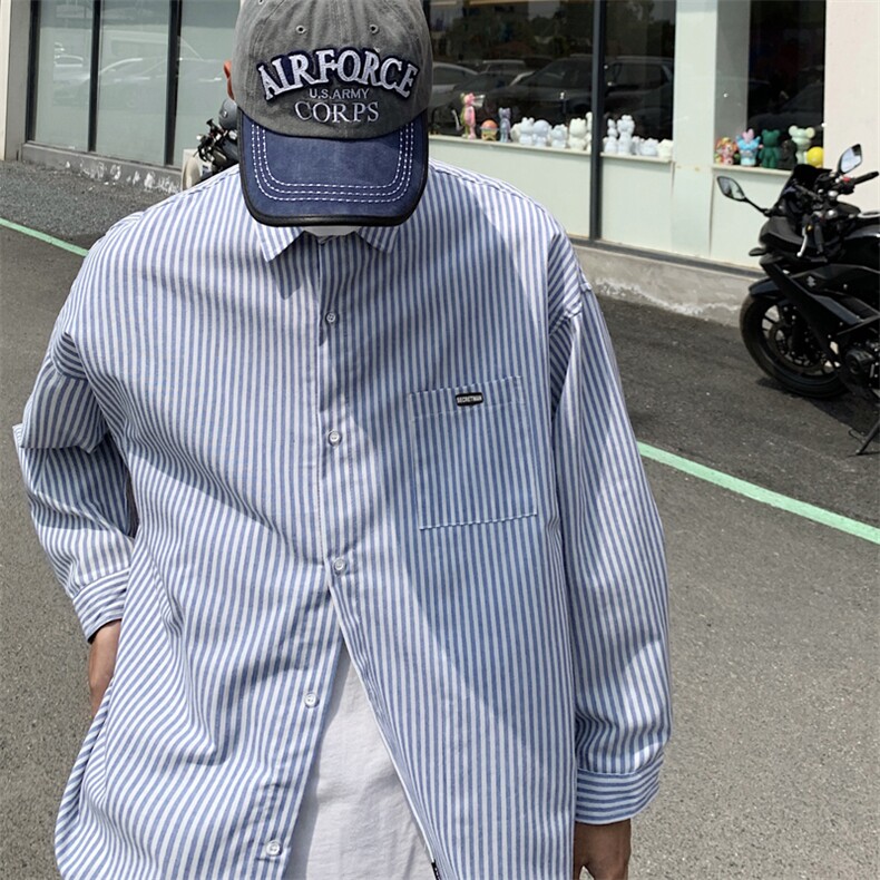 日系条纹长袖衬男女款夏季薄款衬衣港风休闲春秋季外套CS0022-P32,男装衬衫,星座308B-2