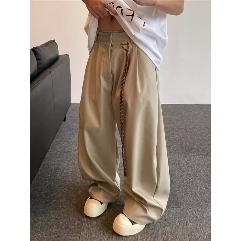 春夏美式复古通勤垂感黑色弯刀西裤男女直筒宽松潮牌阔腿休闲长裤图片