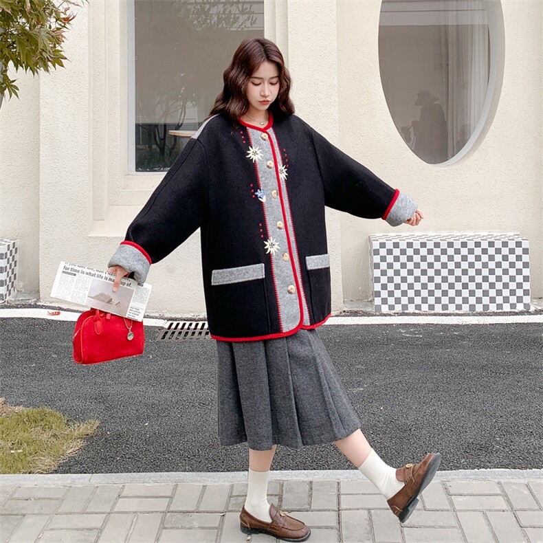 冬装复古刺绣内胆羽绒90绒毛呢外套2C050-1299-P285-K398,女装羽绒服,2C050