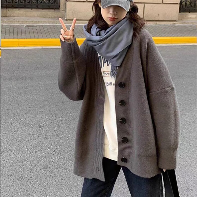 开衫女V领纯色秋冬新款百搭外套毛衣针织上衣,女装羊毛衫,恒恩羊绒