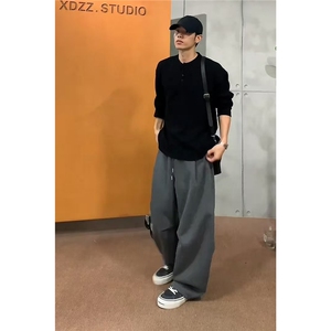 秋季美式慵懒风解构卫裤男女百搭宽松休闲运动弯刀裤K06083P55