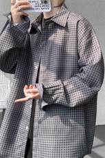 8XL-M长袖衬衫男夏季格子条纹衬衣宽松慵懒风防晒外套CS29005P45，男装衬衫，电商B312