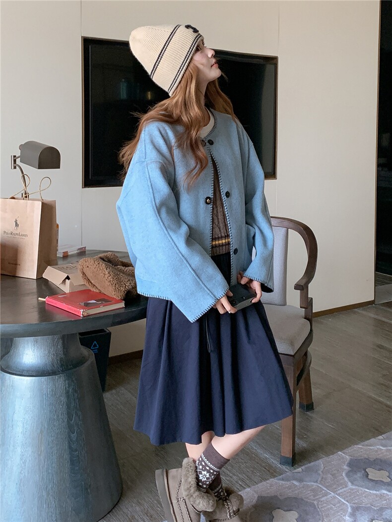 撞色双面呢羊毛大衣女冬小个子毛呢外套,女装毛呢外套,2C218