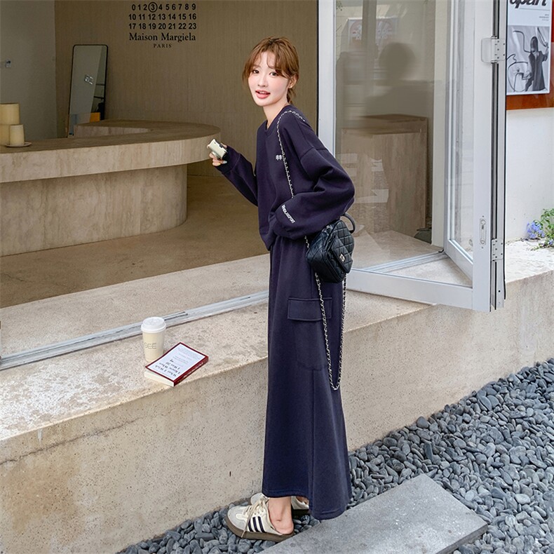 藏青色休闲时尚卫衣套装裙女2025春季新款韩系慵懒风半身裙两件套,女装套装/套裙,C位