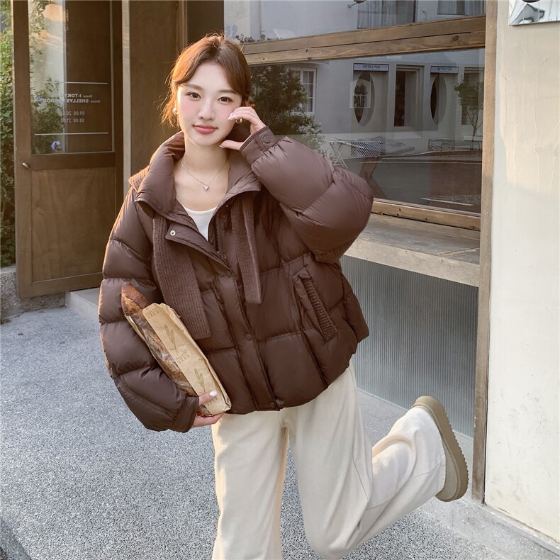 美拉德保暖咖色羽绒服外套女冬季2025新款90绒白鸭绒面包服高级感,女装羽绒服,2C116