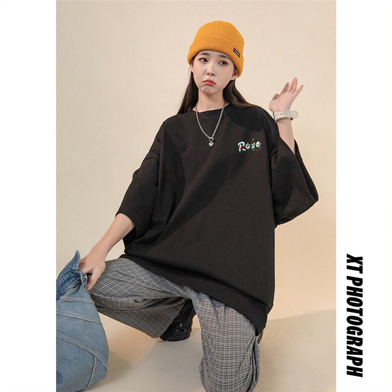 数据款春夏新款宽松玫瑰花朵印花休闲短袖T恤T6047P25控38,男装T恤,电商A268