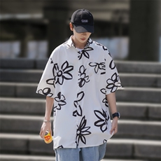 2025夏装花朵印花短袖冰丝衬衫男女潮流衬衣C309P35，男装T恤，电商C323