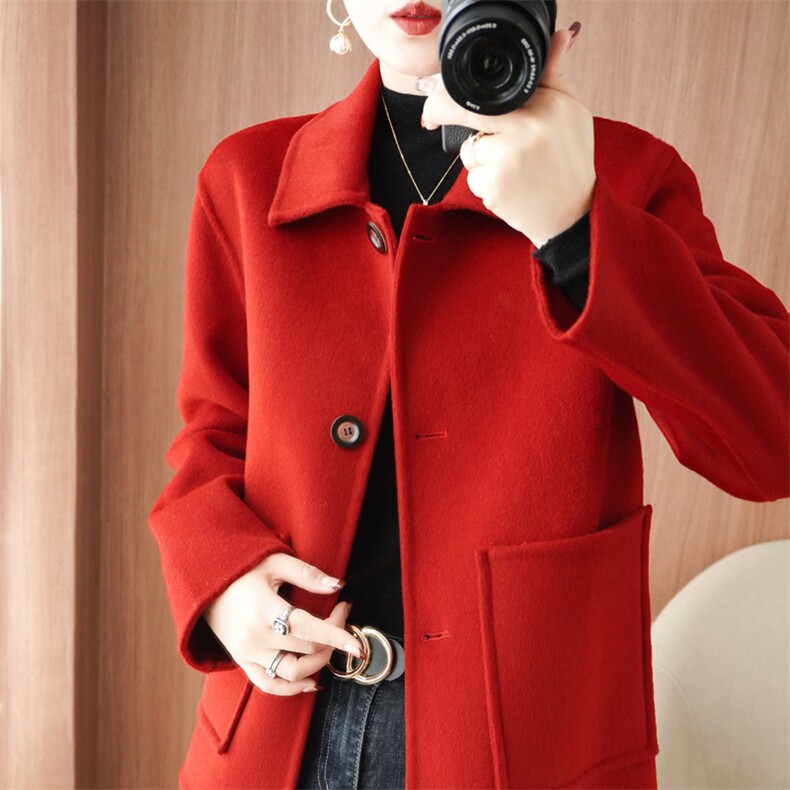 高级感双面羊绒大衣女短款2024秋冬新款羊毛呢子外套中老年妈妈装，女装双面呢大衣，悦洋羊绒