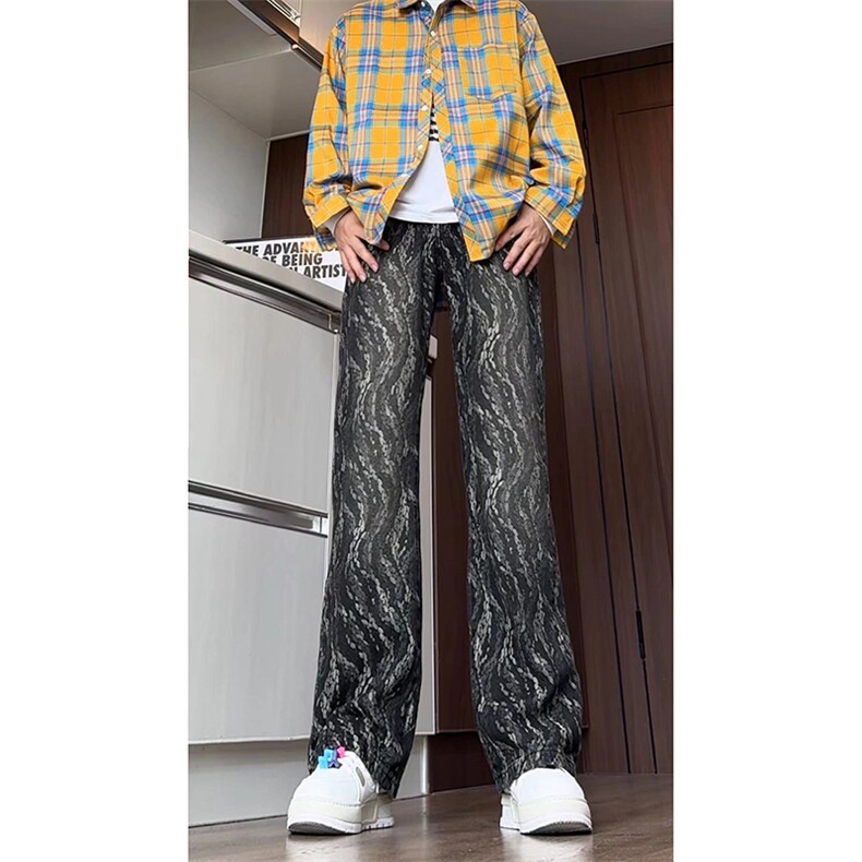 美式ins高街vibe提花满印重工艺水洗牛仔裤货号K2443特P4878，男装牛仔裤，电商A063