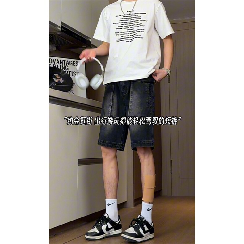 A129-K960-P45特价美式潮牌牛仔短裤直筒五分裤宽松男生痞帅休闲图片