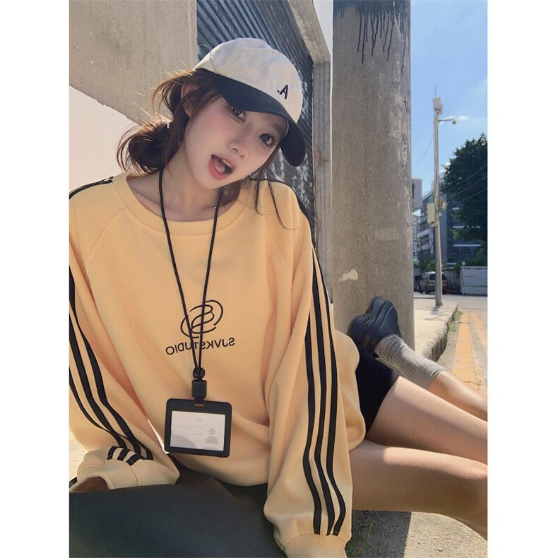 EE068-P55卫衣男女情侣薄款2024潮宽松设计感条纹圆领韩版上衣,男装卫衣,星座911-3