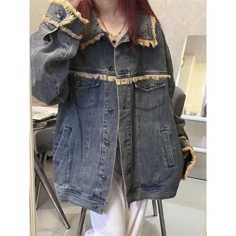 水洗做旧毛边翻领牛仔外套女美式复古牛仔外套男夹克JF812-P68,男装夹克,星座302B-2