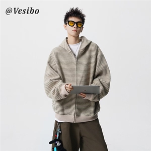 条纹绒感480克开衫连帽卫衣时尚简约流行潮原宿慵懒WY8002 P80图片