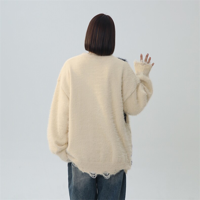 美式复古学院风猫猫趣味针织衫情侣毛衣XZ225-3-MY809-P80控98,男装针织衫/毛衣,星座225-3