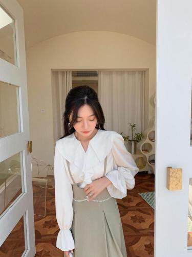 珍珠背带裙+衬衫，女装衬衫，M.W 嫚维