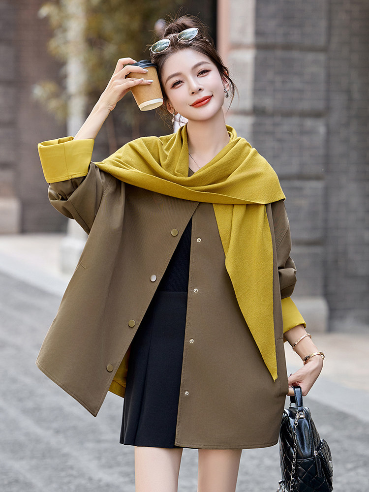 现货。现货。现货2025年秋季短外套休闲披肩围巾新款短风衣,女装短外套,艾仟回(原伊仟回)