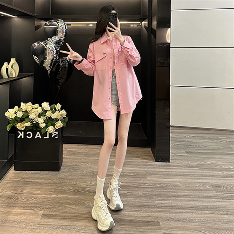 女款春季新款设计感纯色翻领百搭单排扣宽松时尚简约小个子衬衣潮,女装衬衫,江南