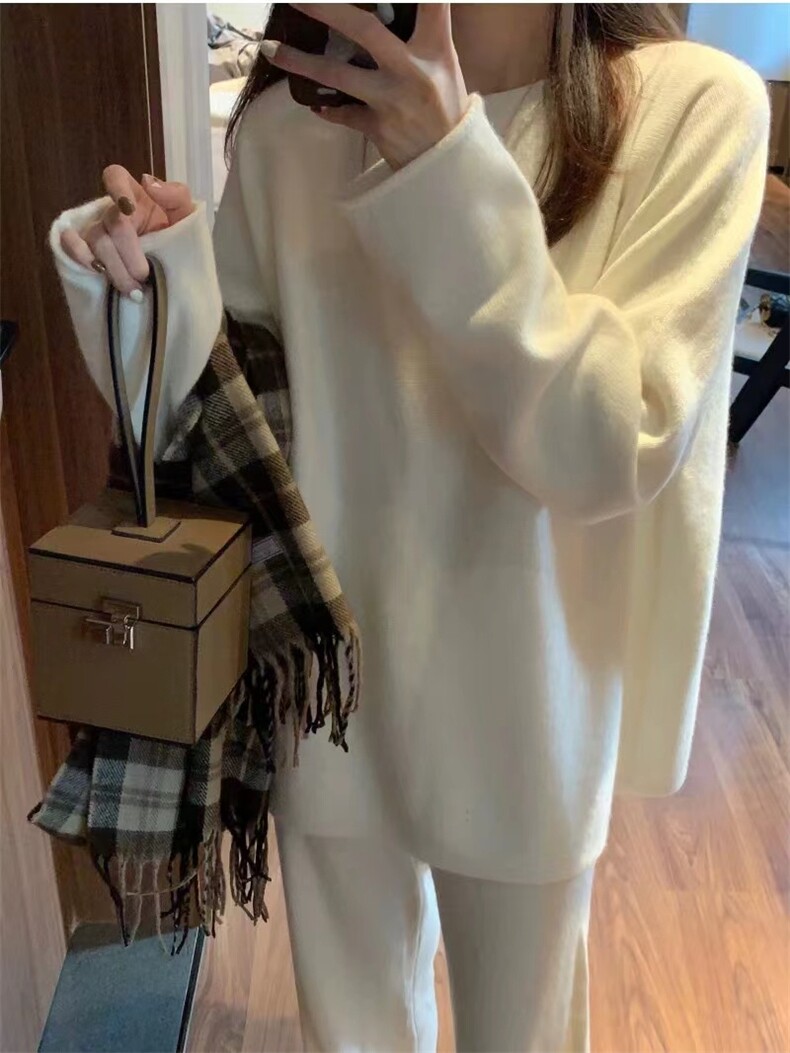 秋冬新款女一字领宽松百搭慵懒风毛衣宽松时尚针织打底,针织衫/毛衣,半城羊绒