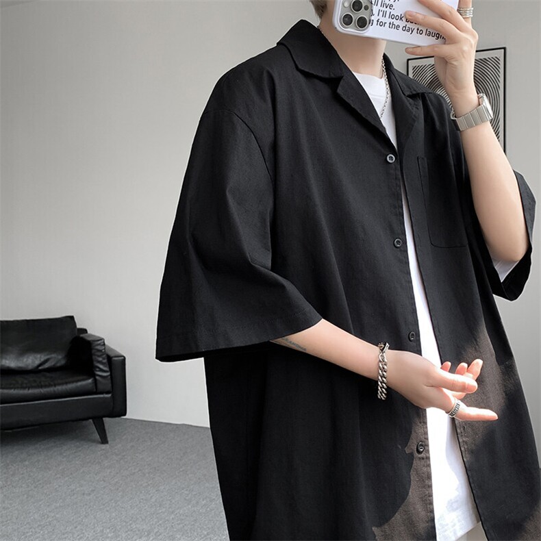 8XL-M亚麻短袖衬衫男夏薄款宽松休闲百搭大码半袖衬衣DC28002P50图片