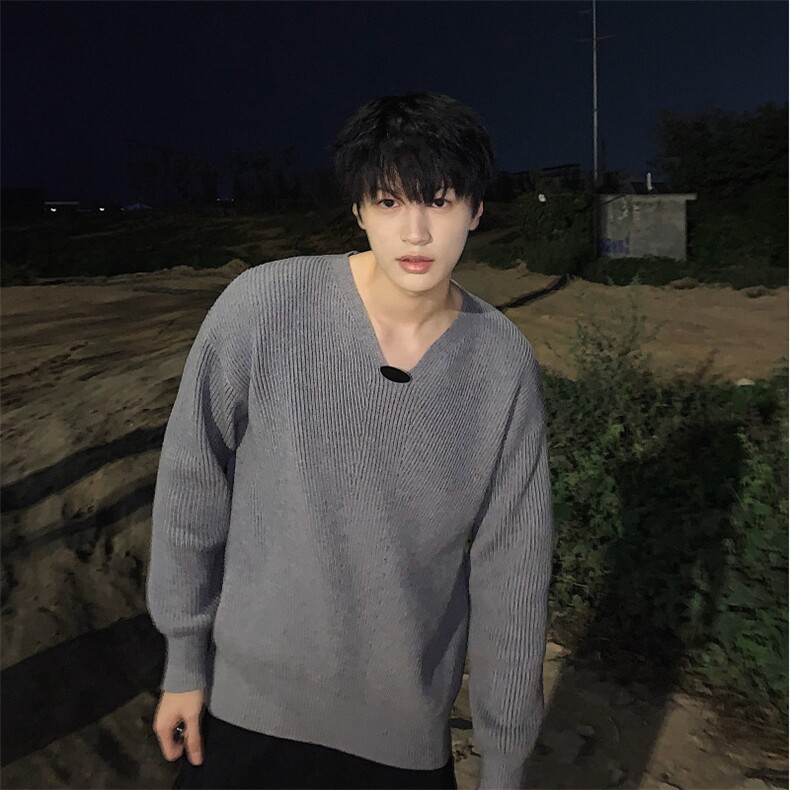 慵懒纯色V领针织衫男韩版禁欲系小众套头上衣潮T908-P78,男装针织衫/毛衣,星座1501